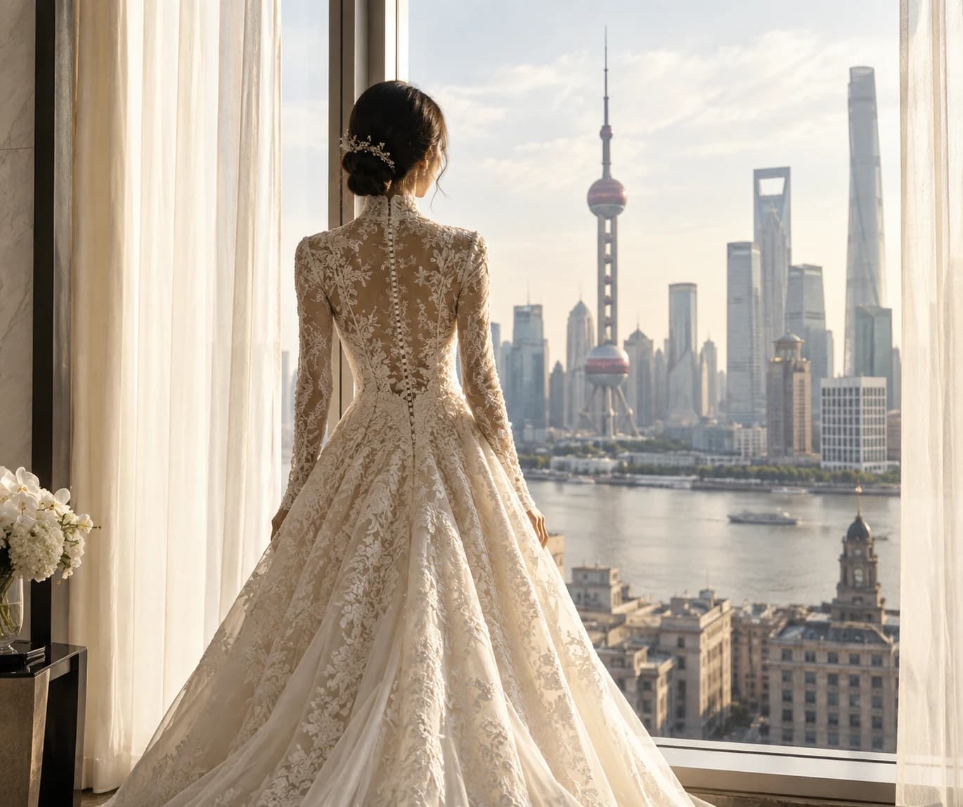 Bride overlooking Shanghai